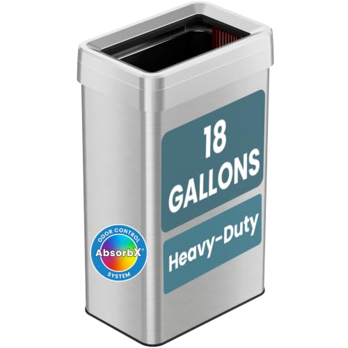 iTouchless 18 Gallon Open Top Trash Can/Recycle Bin w/Dual Odor Filters