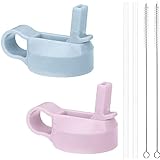 Top Souls Wide Mouth Straw Lids Compatible with Most Sports Water Bottles, 2 Lids 2 Long Straws 2 Brushes in 1 Value Pack.(Frost/Lilac)