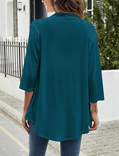Image of Yekaty Women Cardigan 3 /4 Sleeves Open Front Lightweight Cardigan Draped Ruffles Knit Cardigan