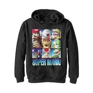 Nintendo Stacks Youth Hooded Pullover Fleece Black