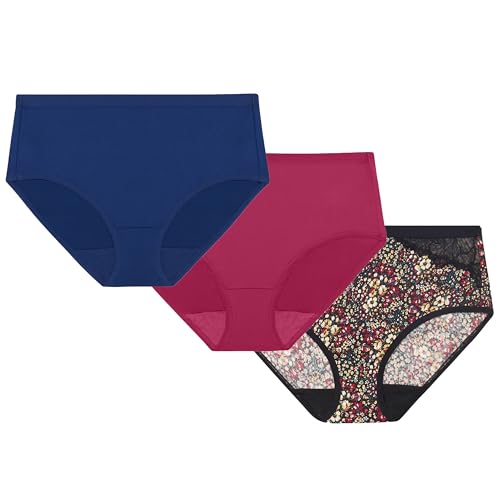 PLAYTEX Women's Microfiber Hipster Underwear Pack, Plus-Size Underwear Available, Full Coverage, Moisture-Wicking, 3-Pack