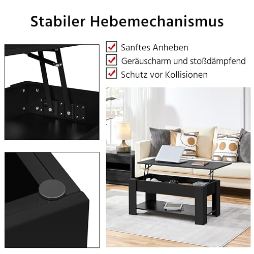 Yaheetech Couchtisch, Höhenverstellbarer Wohnzimmertisch, Schwarz, 98x50cm – Ansicht 6