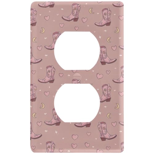 foixnub Duplex Outlets Wall Plate Cover Cute Pink Cowboy Boots Hearts Moons 1 Gang Duplex Receptacle Switch Wall Plate Electrical Faceplate Switchplate for Home Office Bedroom Gift