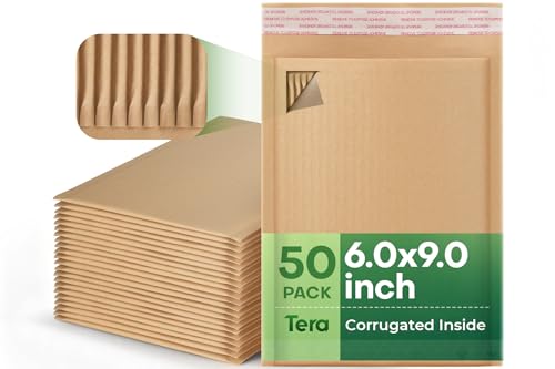 Tera Rigid Mailers Kraft Envelopes: 50 Pack 6x9 Inches Recyc