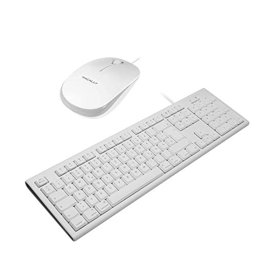 Macally Wired Mac Keyboard and a Wired Computer Mouse, ICY White Duo Your Office Needs