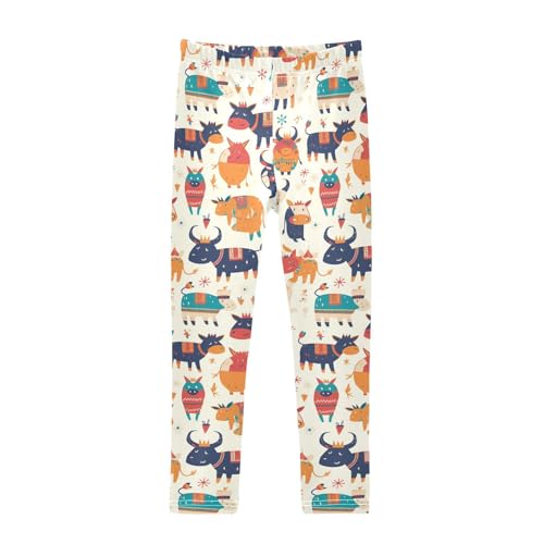 Cute Cow Pattern Hand Drawn Kids Baby Girls Athletic Leggings Soft Full Length Sweatpants Gym