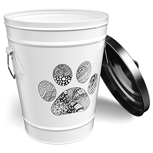 Amici Home Zentangle Pet Paw Canister | Pet Food Storage Containers with Lid | Dog Food Storage Container - Contemporary Design | Metal Storage Bin (17 lbs)