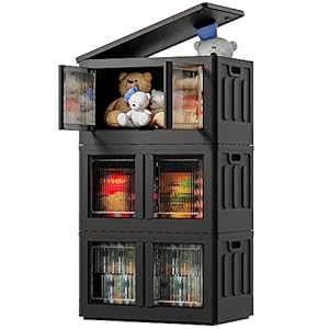 FLEXIMOUNTS 19 Gal Collapsible Plastic Storage Bins, 3-Pack Stackable Storage Bins, Black Cube Storage Organizer, Closet Organizers and Storage with Doors, Folding Toy Storage Box