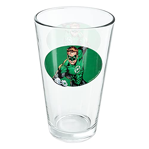 LOGOVISION Green Lantern Character 16 oz Pint Glass, Tempered Glass, Licensed Printed Design & A Perfect Fan Gift | Great for Cold Beverages, Soda, Water