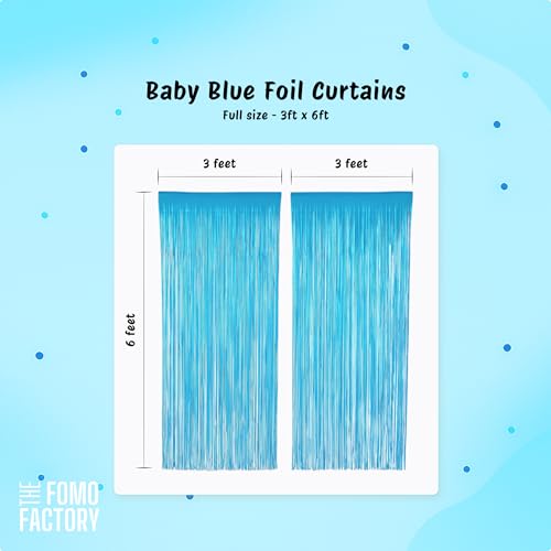 Image of The FOMO Factory 53 Pcs Pastel Blue Birthday Decoration Kit | Metallic Shiny Balloon Arch + Large Pastel Blue Curtain + HBD Banner | Easy Birthday Decoration for Boy, DIY Kids Party Prop (Blue53)