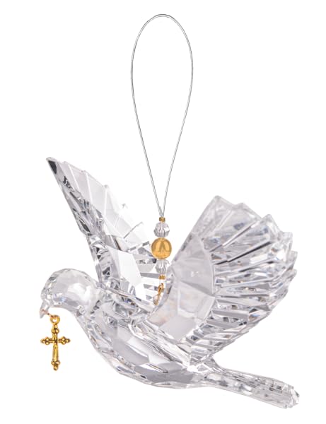 Ganz Ornamento a forma di colomba con croce dorata, cristallo trasparente con accenti