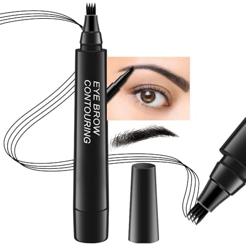 Image of 4 Point Eyebrow Pencil Black,Waterproof Microblading Eyebrow Pencil with a Micro-Fork Tip Applicator Creates || Black Fine Sketch Liquid Eye Brow Tattoo Tint Pen (Pack1)