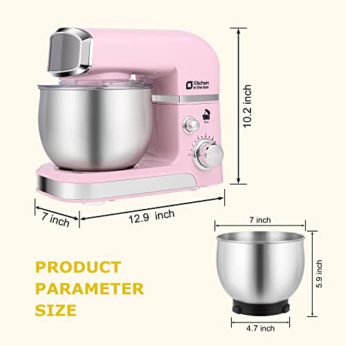Kitchen in the box Stand Mixer,3.2Qt Small Electric Food Mixer,6 Speeds Portable Lightweight Kitchen Mixer for Daily Use with Egg Whisk,Dough Hook,Flat Beater (Pink) by Kitchen in the box - Image 2