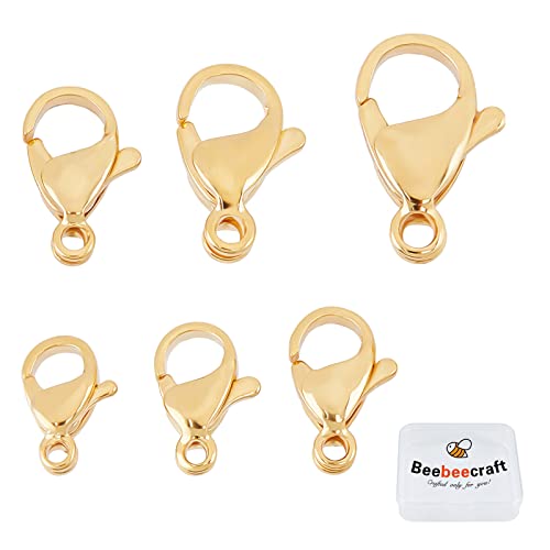 Beebeecraft 1 boîte de 60 fermoirs mousquetons plaqués or 24 carats de style 6 styles pour la fabrication de bracelets, colliers et bijoux Cover