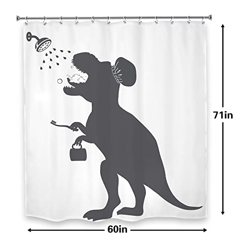 Image of Funny Dinosaur Shower Curtain Dino Shower Curtain Kids Trex Raptor Silhouette Animal Shadow Cartoon Bath Accessories Art Home Decor 60x71 Fabric 12 Pack Hook