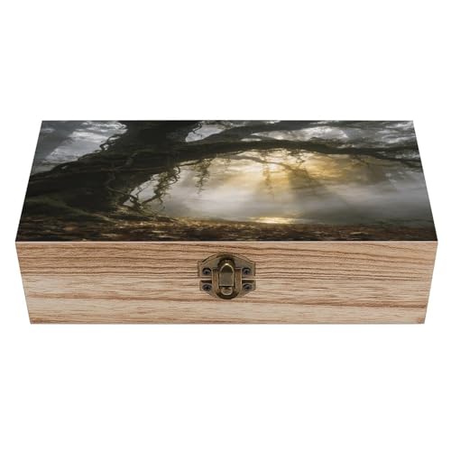 asbwuo Caja de recuerdos Misty Wood, caja de madera con tapa abatible.