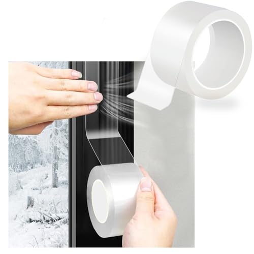 Wcyueliye 隙間テープ 窓用 5cm×10m 0.5mm厚 加ェ強化版 防音・防風・防水・防寒・防虫で 冷暖房効率アップ 冷気遮断 すきま風防止 ノリ残らず 簡単剥がし 半透明 ドア 玄関 網戸 サッシ用 断熱シート