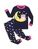 Bricnat Pyjama Mädchen 128 Langarm Eule Schlafanzug Kinder Mädchen 122 Baumwolle Zweiteilige Nachtwäsche Bekleidungsset Dunkelblau 130