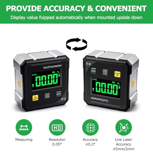 Digitale Wasserwaage, Digitaler Winkelmesser mit LCD Display, 4-seitiger magnetischer digitaler winkelmesser, Type-C Schnittstelle, für Holzarbeiten, Bau, Dekoration, DIY