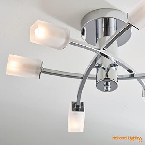 Cuba Modern 6 Way Silver Chrome Branch Arm Ceiling Light with Frosted Light Diffusing Glass Shades