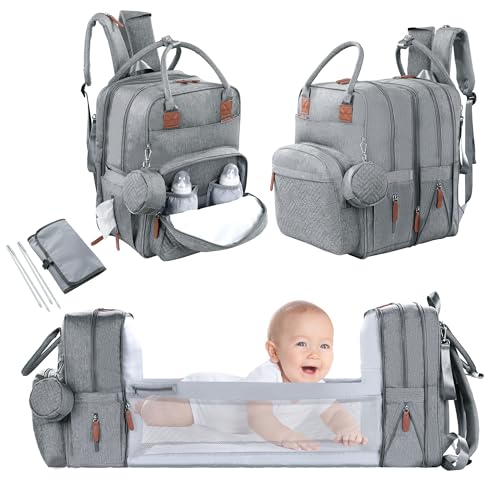 Image of HOMBYS Large Baby Diaper Backpack for 2 Kids with Changing Station,32L-46L Big Twin Diaper Bag with Waterproof changing Pad,Unisex Toddler Baby Travel Bag,Grey XL Baby Bag for Mom/Dad