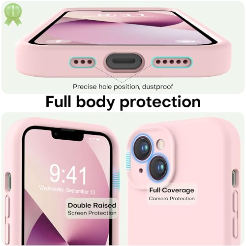 Image of LOVE 3000 Designed for iPhone 13 Case, Premium Silicone with [Camera Protection] [Soft Anti-Scratch Microfiber Lining] Shockproof Protective Phone Case for iPhone 13 Women Men Girls 6.1 inch, Pink Sand