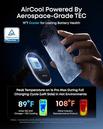 Image of Anker Prime MagSafe Car Mount Charger, Qi2 25W Certified Wireless Car Charger with AirCool, Strong Magnets, Air Vent Mount for iPhone 17-12 Series