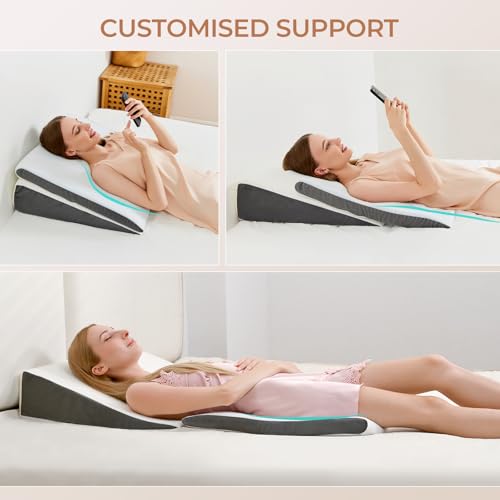 Vekkia 2PCS Wedge Pillow for Sleep Apnea,Wedge Pillow for Acid Reflux,Independent Memory Foam for Sleeping,Back Pain,Gerd,Heartburn,Snoring,Triangle Elevated Pillow for After Surgery/Leg/Neck - Thumbnail 6
