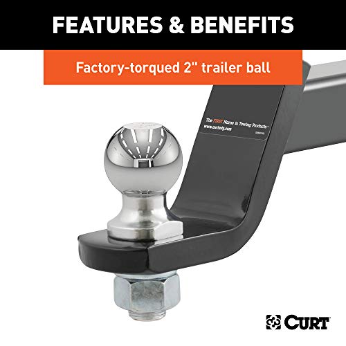 Curt 45554 Trailer Hitch Mount, 2-Inch Ball, Lock, Fits 2-In Receiver, 7,500 Lbs, 4" Drop, Cap , Black #TOP4