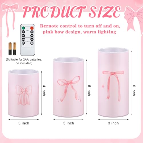 Image of Tujoe 3 Pcs Valentines Flameless LED Candle with Remote Coquette Pink Bow Candles Pillar Candle Set Battery Operated Romantic Valentine Decorations for Home Wedding Bachelorette Bridal Birthday