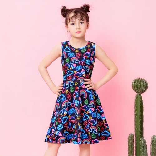 Funnycokid Mermaid Dress Girls Kids Summer Sleeveless Sundress Birthday Outfit Twirly Party Clothes 4-13 Years4