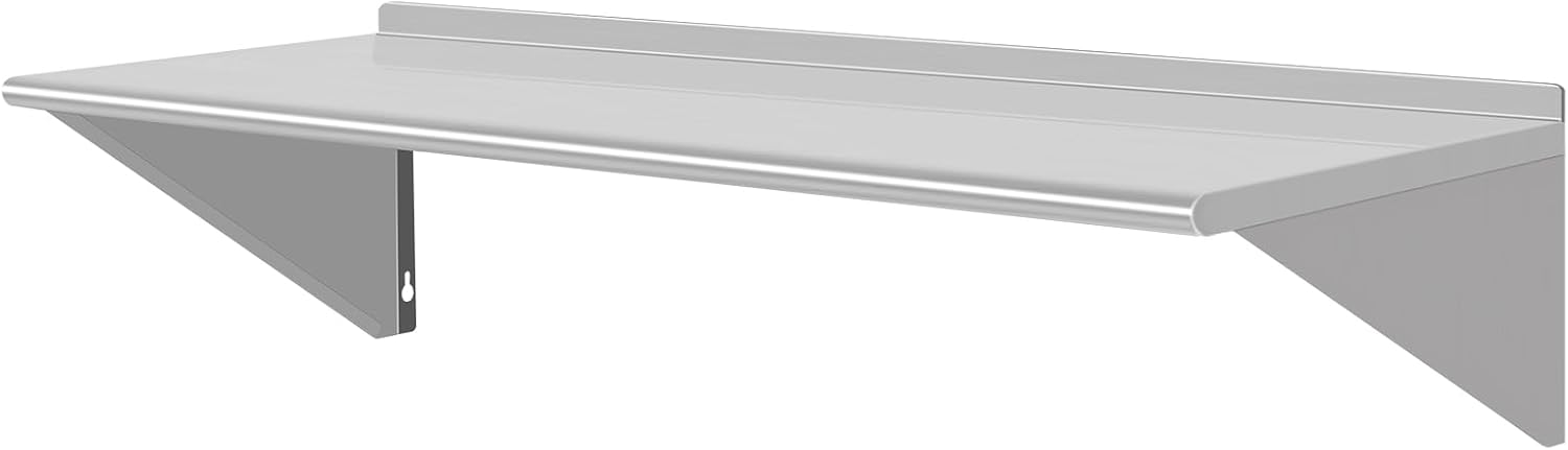 Stainless Steel Wall Shelf 12 x 36 Inches Commercial Grade Metal Kitchen, Wall Mounted Steel Shelving for Home, Restaurant