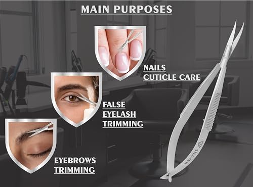 Cuticle Scissors Extra Fine Curved Eyebrow Scissors, Professional Ultra Sharp Precise Pointed Tip Cuticle Trimmer Cutter for Hang Nails, Eyelash, Eyebrow, Dry Skin - Manicure Scissors - Thumbnail 2