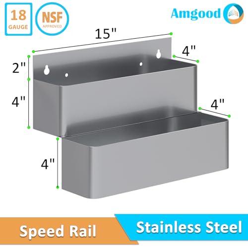 Image of AmGood 15 in. Double Tier Stainless Steel Speed Rail Rack - 18 Gauge NSF Liquor Bottle Organizer for Bars, Restaurants & Home Bars