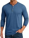 Cotrasen Mens Henley Long Sleeve Shirts Cotton T-Shirts 3 Button Tops Fashion Casual Basic Tee Medium Blue XL