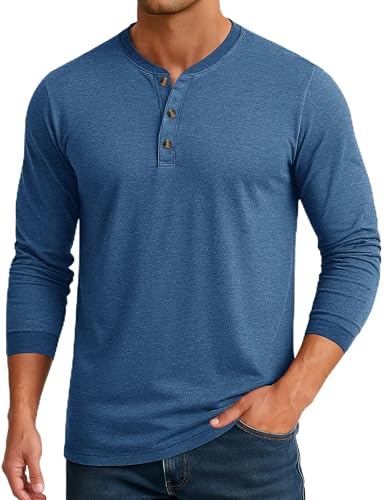 Cotrasen Mens Henley Long Sleeve Shirts Cotton T-Shirts 3 Button Tops Fashion Casual Basic Tee
