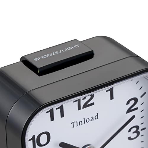 Image of Tinload Small Battery Analog Alarm Clock Silent Non Ticking, Ascending Beep Sounds, Snooze,Light Functions (Black-B)