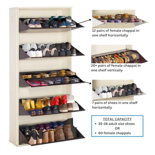 Image of DELITE KOM 29 inch Wide, 10 Shelf Metal Shoe Rack Wall Mounted for Home with Central Lock Holds Upto 36 Shoes or 60 Slippers Pair | Double Decker, 1Yr Warranty, (67x29x8,Ivory Coffee), DIY, Space Saver