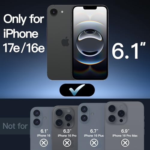 Image of JETech Matte Cover Case for iPhone 17e (2026) / iPhone 16e, Shockproof Military Grade Drop Protection, Frosted Translucent Back Phone Cover, Anti-Fingerprint, 6.1-Inch Display (Black)