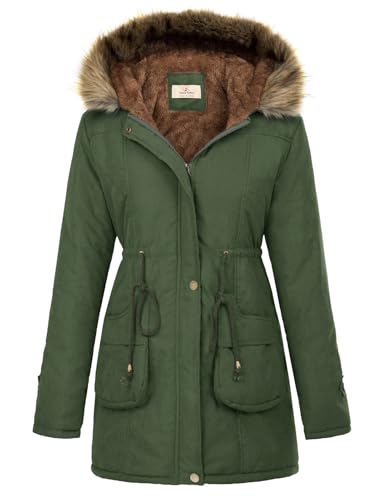 Women's Winter Thicken Coat Warm Jacket Fleece Parkas Anroaks Coats Green L
