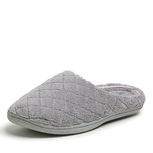Dearfoams Womens Leslie Washable Memory Foam Terry Clog With Wide Widths Slipper, Medium Grey, 9-10 US