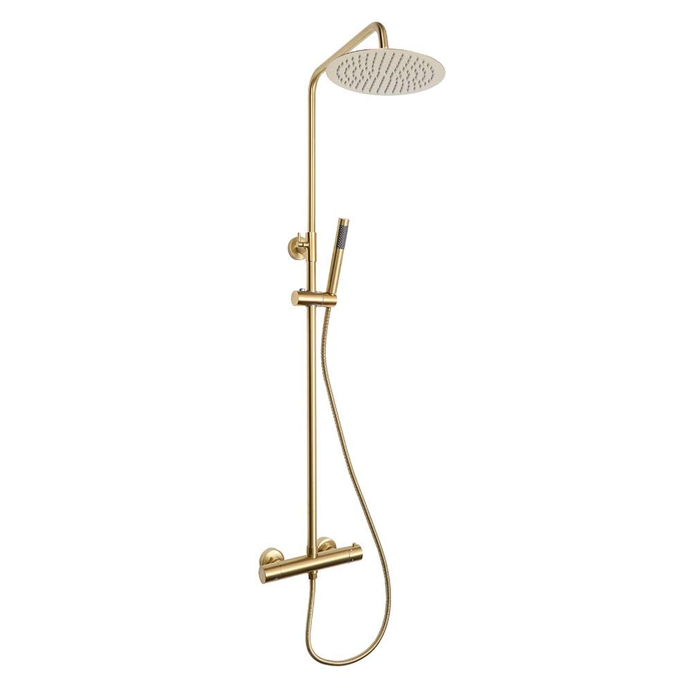 Milano Ayanna Round Thermostatic Bar Mixer Valve Fixed Shower Head Handset - Brushed Brass