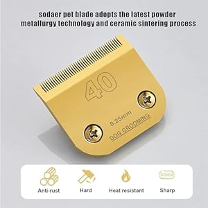 3pc 40 clipper blade dog grooming compatible with andis clippers carbon infused steel detachable ceramic sharp compatible with wahl compatible with oster dog clippers 1100 0 25mm cut lengthgold   cucciolini doodles