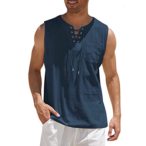 Camisas informales de verano tipo camisa hawaiana sin mangas de lino