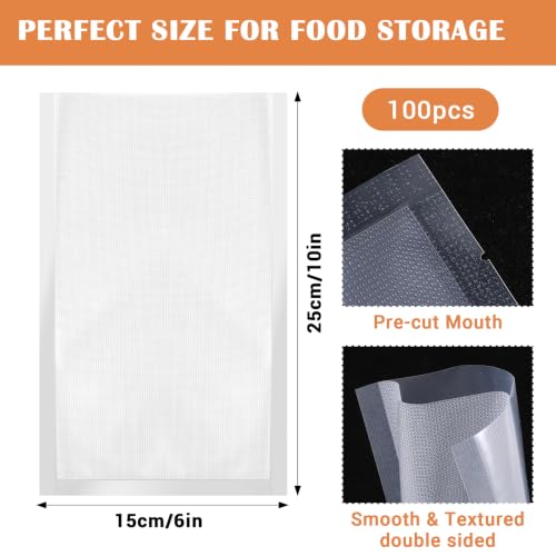 Image of 300pcs Vacuum Sealer Bags Pre-Cut Design Commercial Grade Food Sealable Bag Smell Proof, Ideal for Food Saver, BPA Free, Great for storage, meal prep, and Sous Vide, 25 * 15cm /9.84 x 5.91 IN
