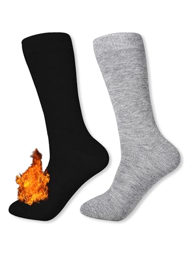 Thermal Socks for Men Winter Heavy Warm Socks Extra Thick Insulated Heated Crew Boot Socks for Cold Weather 2 Pairs