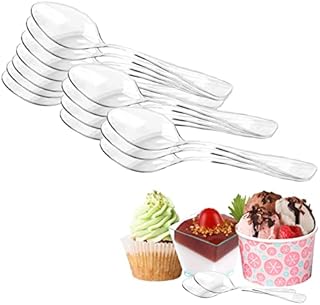YINVA 100 Pack Mini Clear Plastic Spoons (3.74"/9.5Cm Long) Heavy Duty Plastic Small Dessert Spoons Reusable Dessert Spoons for Dessert Pudding Mousse Party