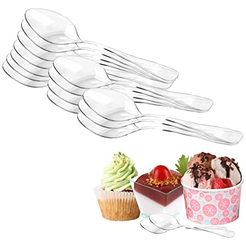 YINVA 100 Pack Mini Clear Plastic Spoons (3.74"/9.5Cm Long) Heavy Duty Plastic Small Dessert Spoons Reusable Dessert Spoons for Dessert Pudding Mousse Party Cover