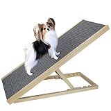 Wooden Adjustable Pet Ramp, Butizone Folding Portable Dog Ramp for Couch, Bed and Car, Height Adjust