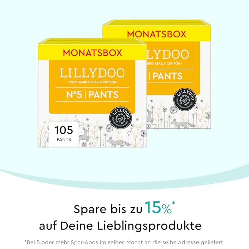 LILLYDOO hautfreundliche Pants, Größe 5 (12-17 kg), Monatsbox (105 Stück)